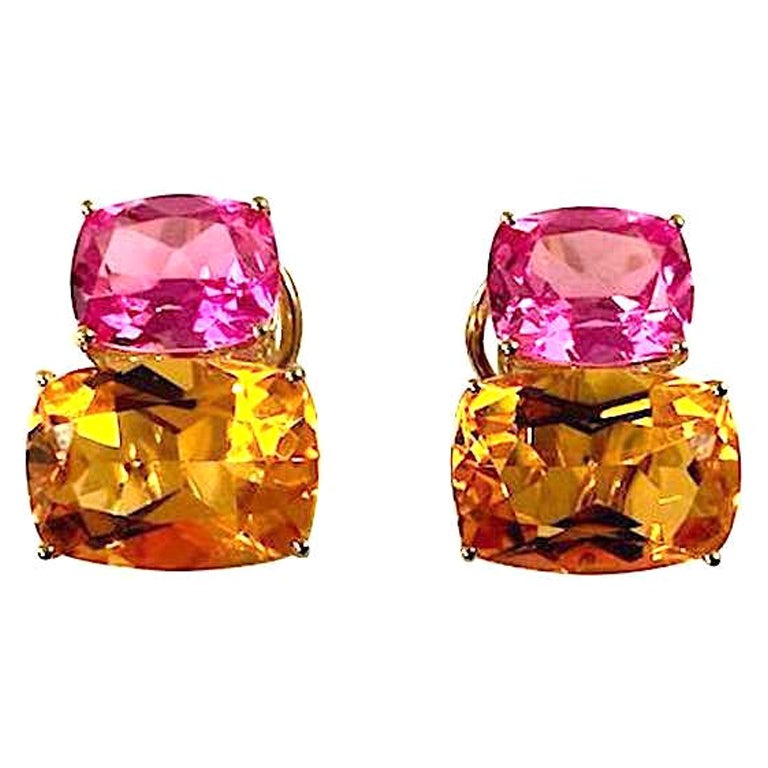 Christina Addison Double Cushion Earrings with Pink Topaz and Orange Citrine