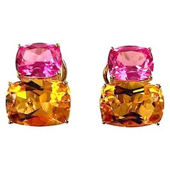 Christina Addison Double Cushion Earrings with Pink Topaz and Orange Citrine