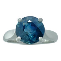 1.80ct Deep Green Blue Teal Sapphire 7mm Round Cut 950 Platinum Solitaire Ring