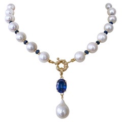 Marina J. Blue Sapphire, Pearl & Solid 14k Yellow Gold Necklace