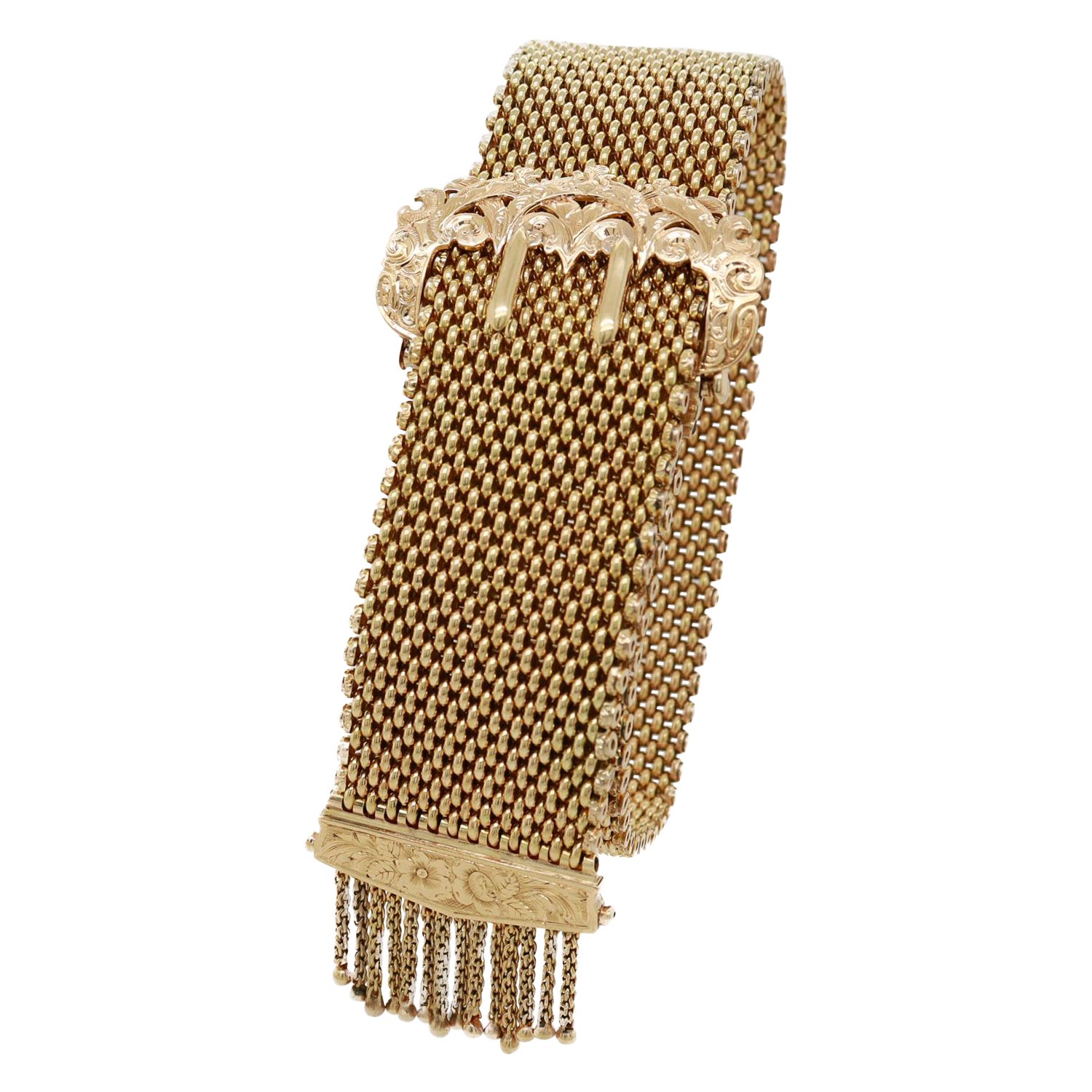 Antique Victorian 14K Yellow Gold Buckle Slide Tassle Bracelet
