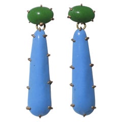 Blue and Green Enamel Dangle Drop Earrings