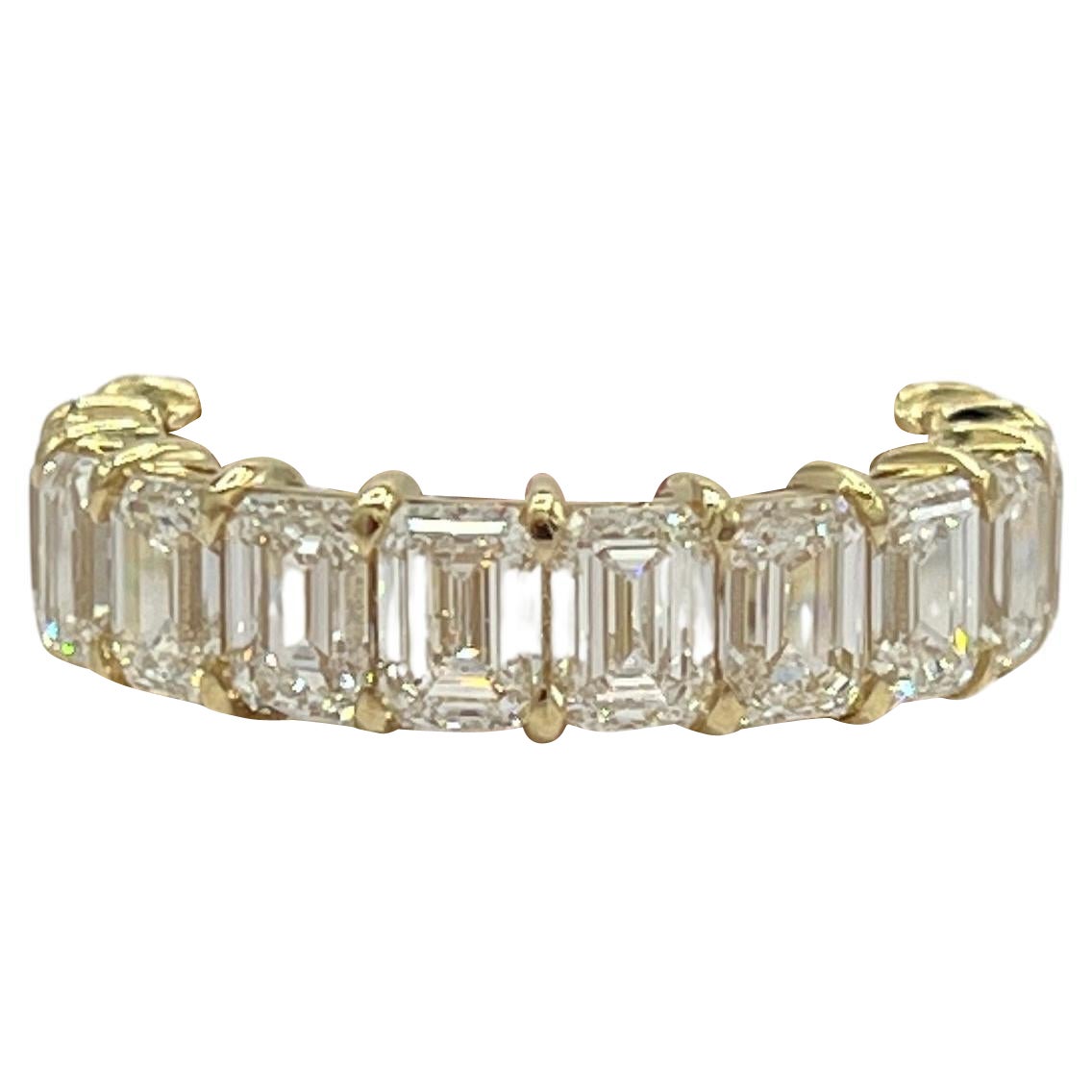 White Diamond Emerald Cut Eternity Band Ring in 18K Yellow Gold For ...