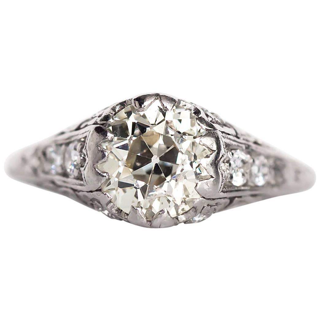 1910 Antique Edwardian 1.78 Carat Diamond Platinum Engagement Ring For Sale