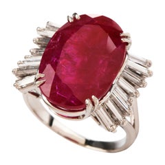 GIA Large 9.10 Carats Natural No Heat Ruby Diamond Platinum Cocktail Ring