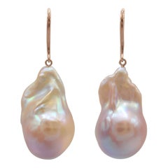 Unicorn Hue Pink Baroque Pearl Drop Earrings With 18K Rose Gold French Hooks