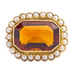 15 Karat Gold, Madeira Citrine & Seed Pearl Brooch