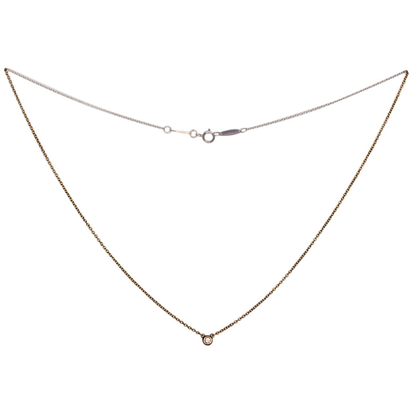 2000s Tiffany & Co. Elsa Peretti .05 Carat Diamond Gold Necklace