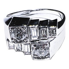 Berca Original 1950 Diamante Blanco Toi et Moi Anillo de Cóctel Arquitectónico