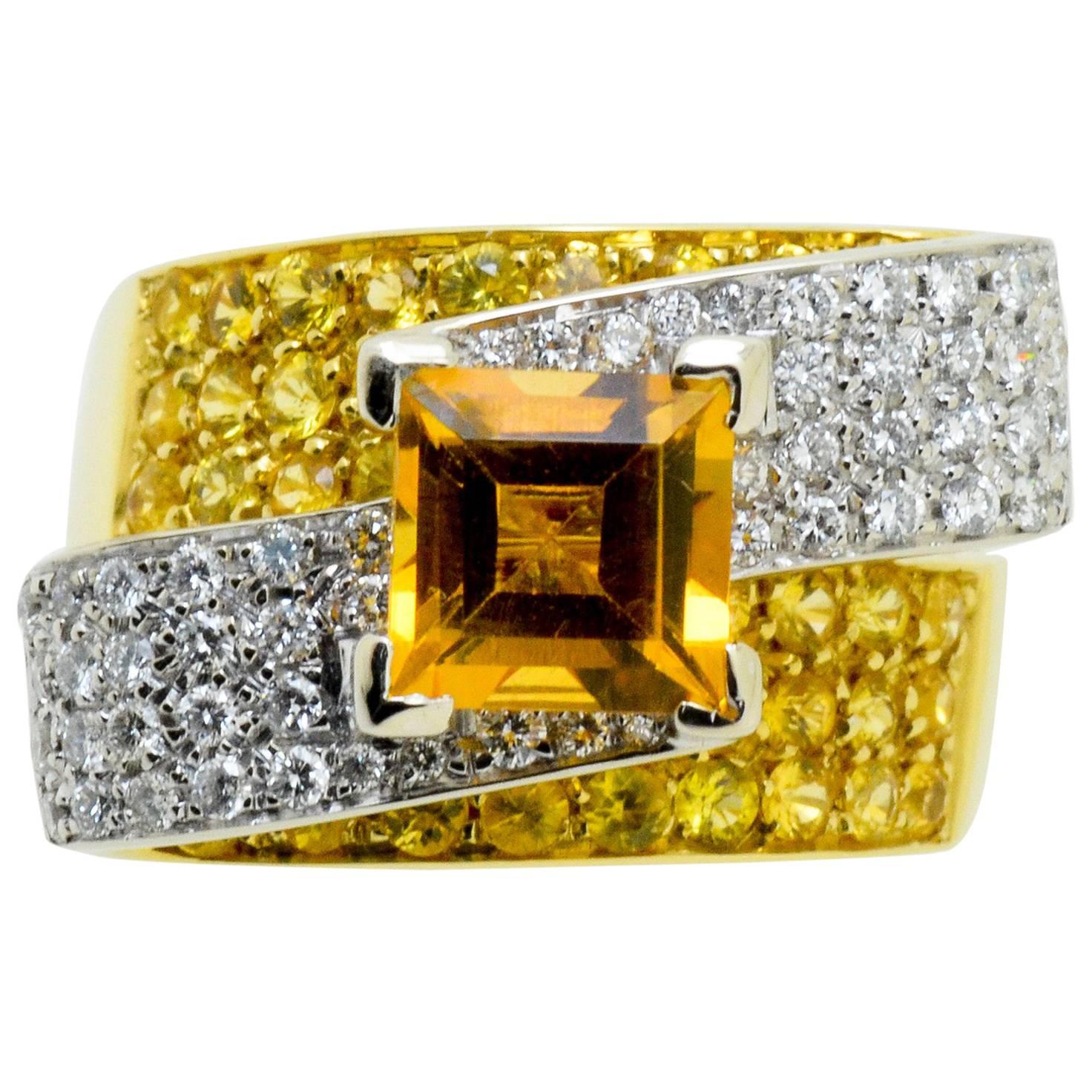 Citrine & Diamond Gold Ring For Sale