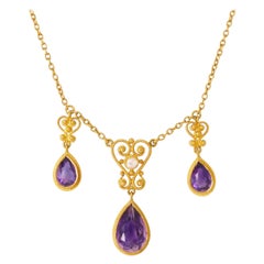 Viktorianische sibirische Amethyst-Halskette im etruskischen Revival-Stil aus 14 Karat Gold