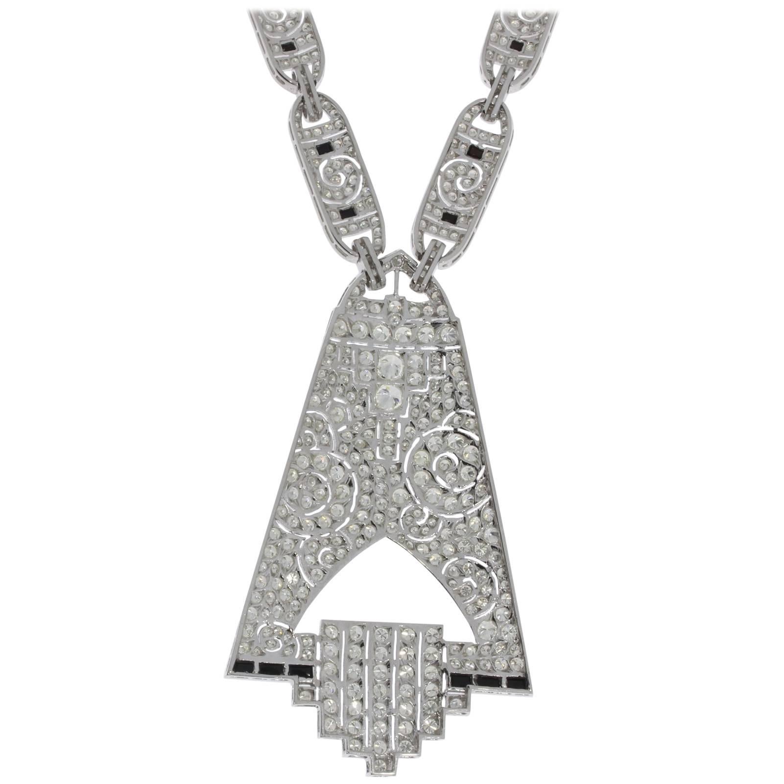 Art Deco Diamond Gold Pendant Necklace For Sale