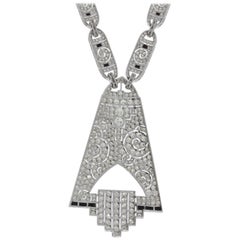 Vintage Art Deco Diamond Gold Pendant Necklace