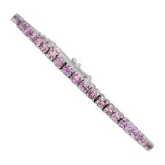 $1 NO RESERVE! 6.08 Carat Sapphire Tennis Riviera - 14 kt. White Gold Bracelet