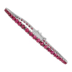 $1 NO RESERVE! 7.64Ct Natural Rubies Tennis Riviera - 14K White Gold Bracelet