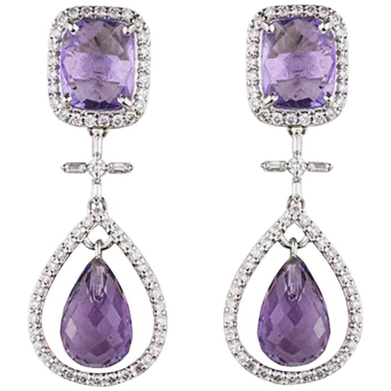 Amethyst and Diamond Drop Earrings For Sale at 1stDibs
