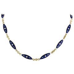 Modern Faberge Gold Diamond and Enamel Necklace 0.48 Carat