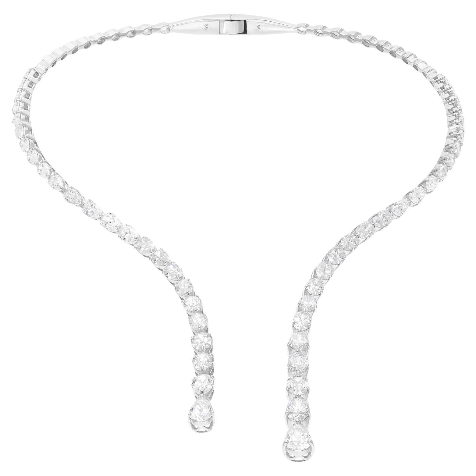 Natural 17.59 Carat Diamond Open Choker Necklace 14 Karat White Gold Jewelry