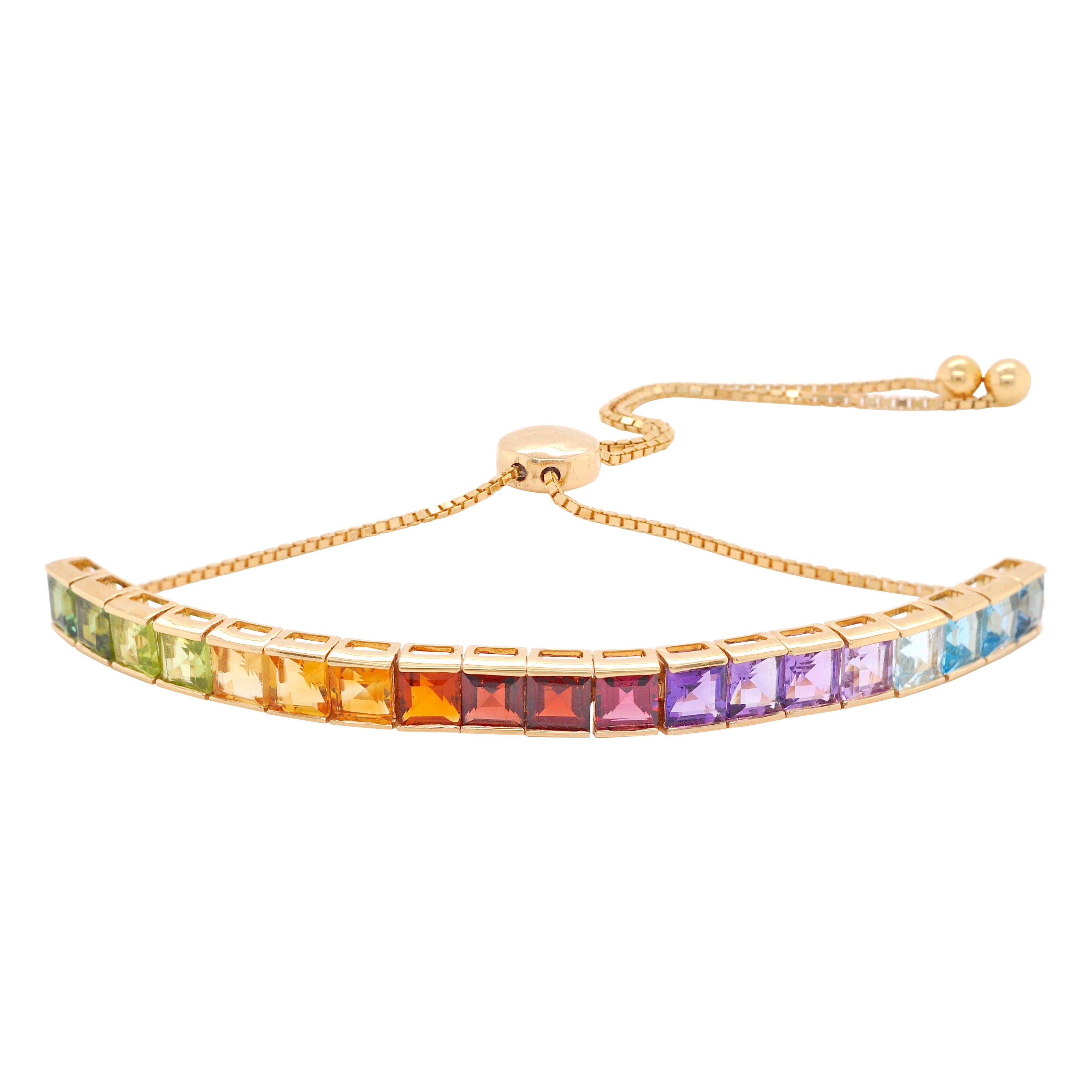 Oro 18K Multicolore 4MM Taglio Quadrato Gemme Arcobaleno Bracciale Tennis Pride Bolo