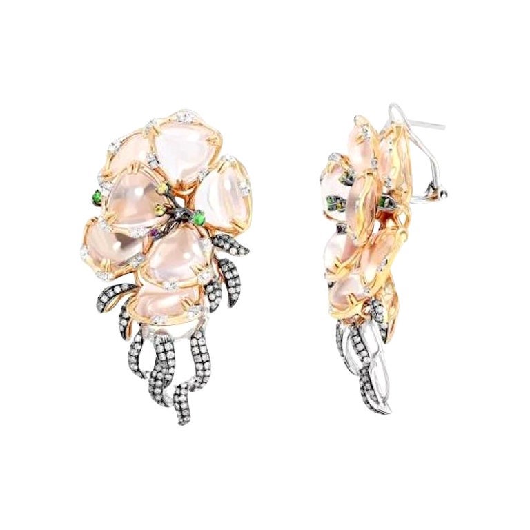 Pendientes Chic Cuarzo Rosa Zafiro Amarillo Granate Diamante Oro Blanco 14K para Ella