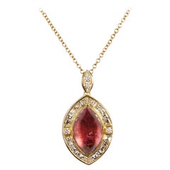 Halskette aus 18 Karat Gelbgold mit Diamanten und Turmalin