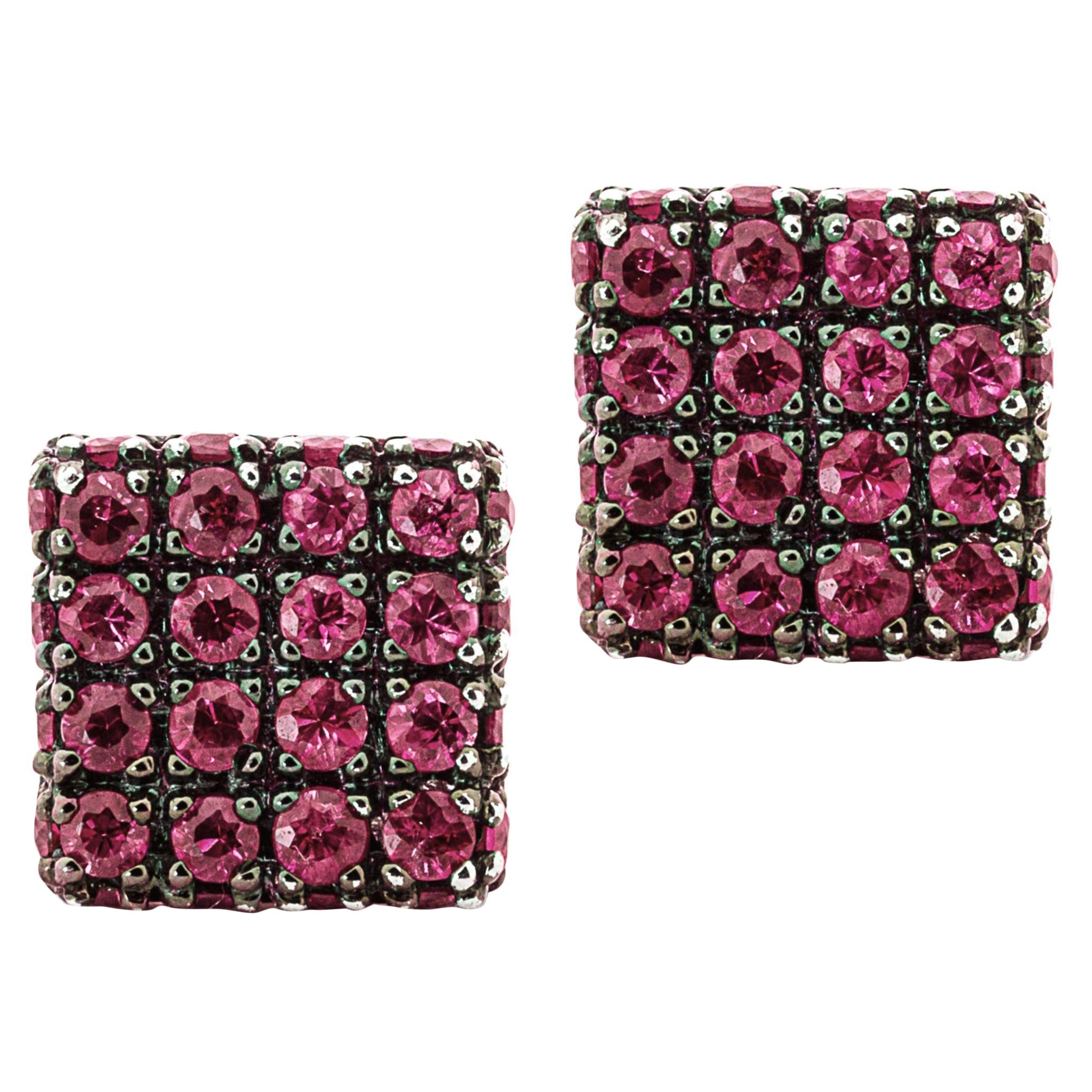 Alex Jona Ruby 18 Karat White Gold Square Earrings