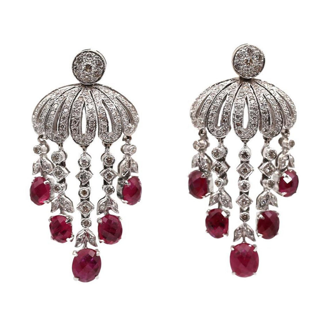 Pendientes Araña Rubí Diamante Oro Blanco 14k, 1980