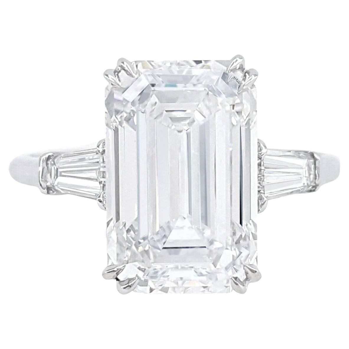 GIA Certified 6.03 Carat Emerald Cut Diamond Ring in Platinum