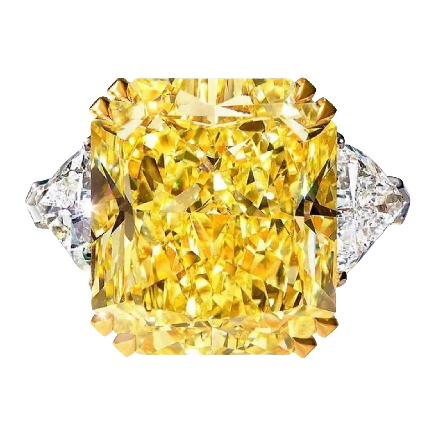 EXCEPCIONAL Anillo de platino de 10 quilates de corte radiante amarillo fantasía certificado por GIA