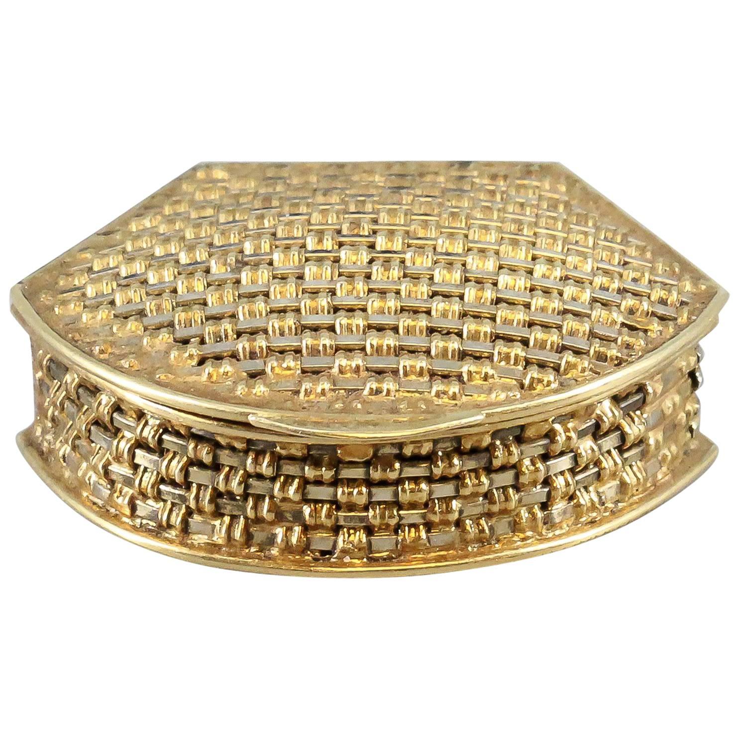 Italian Basket Weave Two Color Gold Pill Box