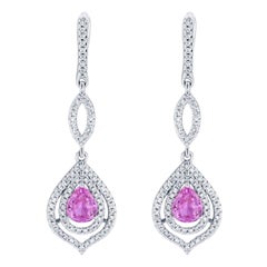 2.90 Carat Pink Sapphire Diamond Drop Earrings