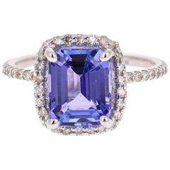 4.30 Carat Emerald Cut Tanzanite Diamond White Gold Engagement Ring