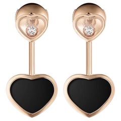 Chopard Happy Diamonds Happy Heart 18K R/Gold Diamond Onyx Earring