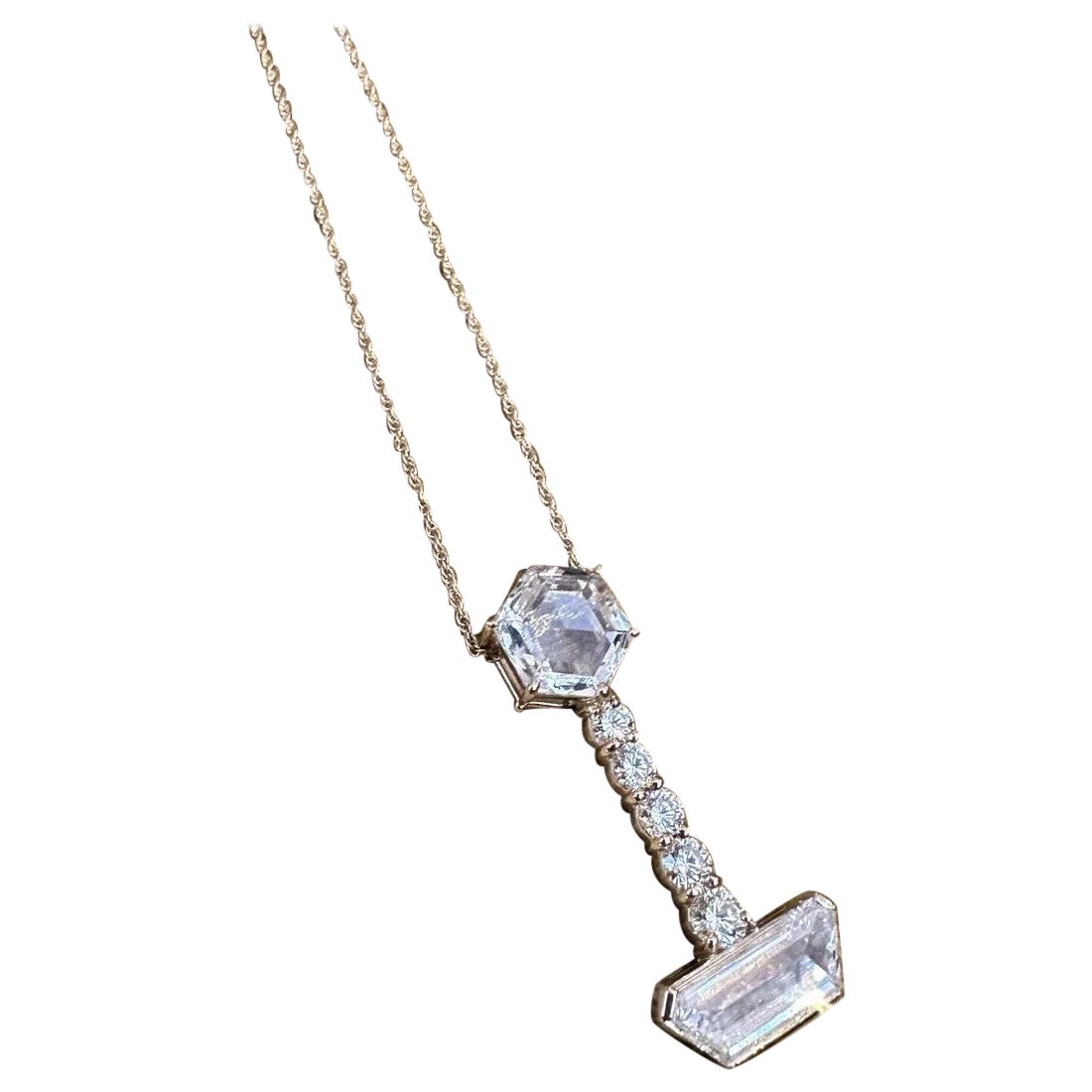Natural Diamond Pendant Hex and Trapezoid 3.33 carat total in 18k Yellow Gold