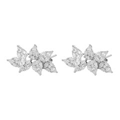 18 Karat White Gold Multi Cut Diamond Floral Spray Earrings