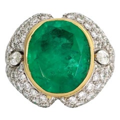 Effy Hematian 12.66 Carat Colombian Emerald Cocktail Ring with Diamonds 18k Gold