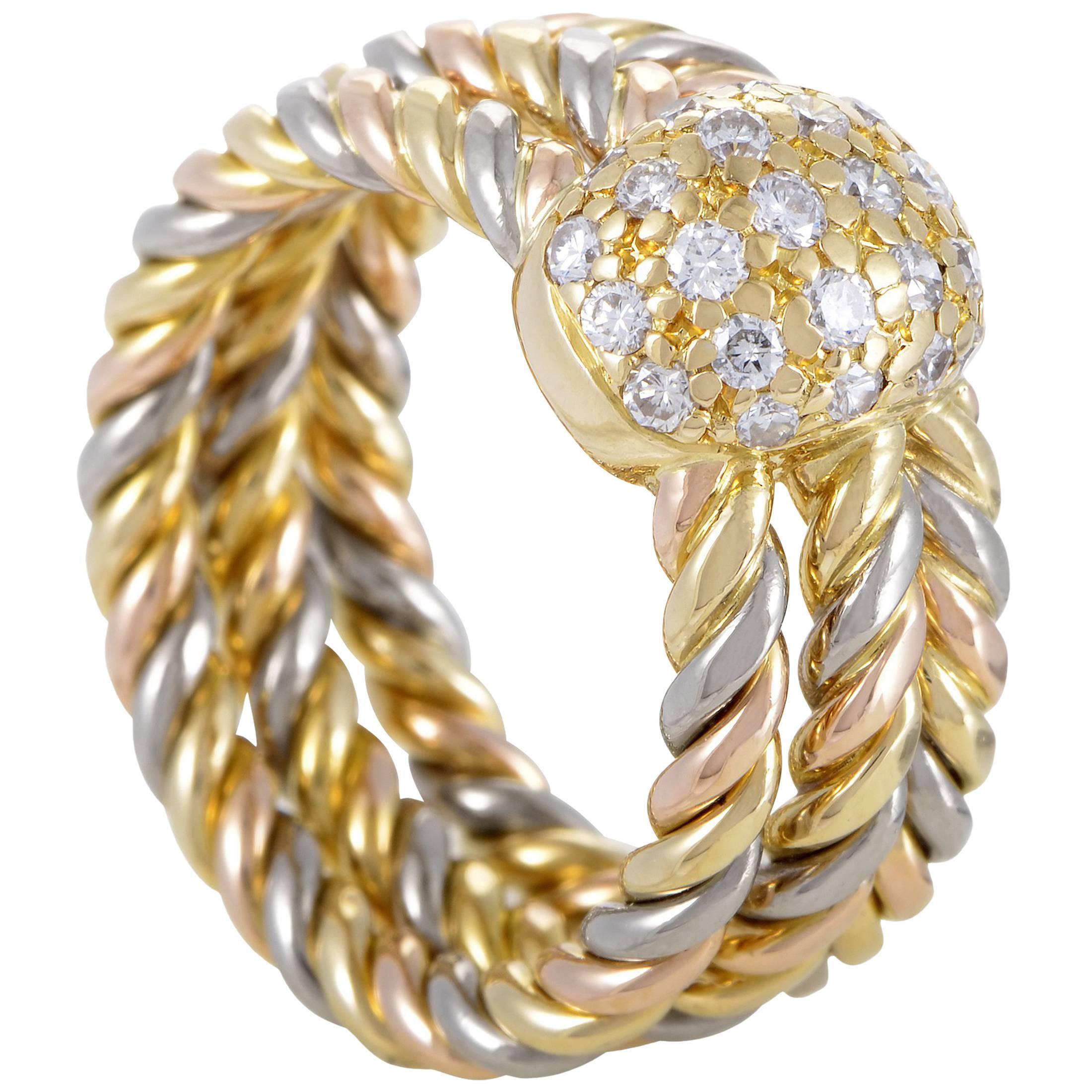 Cartier Trinity Diamond White Yellow and Rose Gold Band Ring