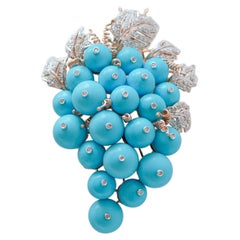 Magnesite, Diamonds, Rose Gold and Silver Bunch Brooch.
