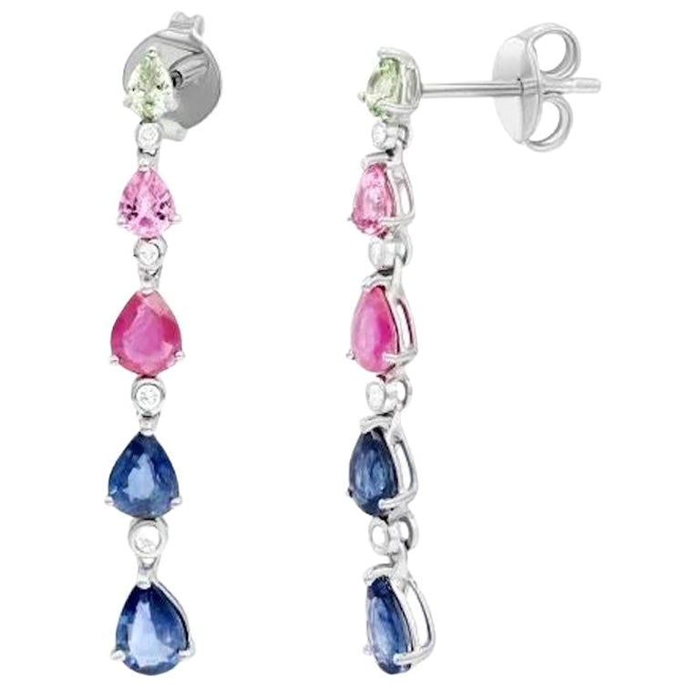 Impresionante zafiro rosa rubí  Pendientes Colgantes de Oro Blanco 14K con Diamantes para Ella