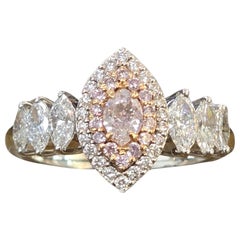 Blushing Elegance: 18K White Gold Pink Marquise Natural Diamond Ring