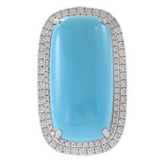 18KT White Gold Oblong Turquoise And Diamond Ring