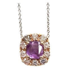1.54 Carat Unheated Pink Sapphire and Diamond Halo Necklace, GIA-certified