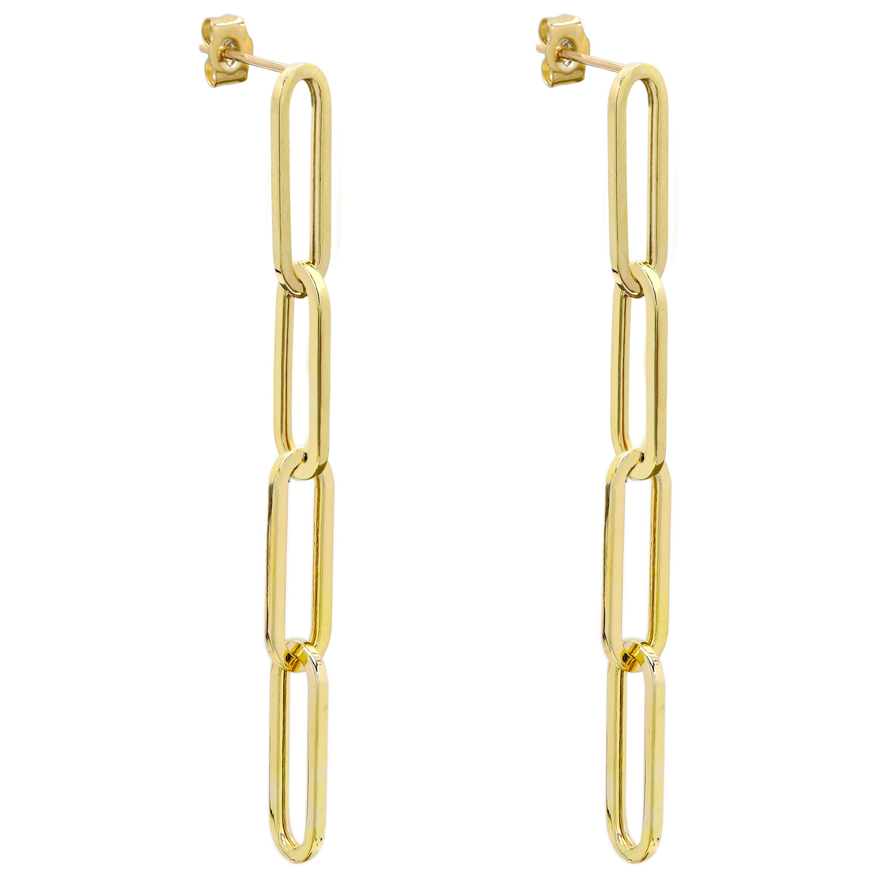 Dangle Paperclip Earring 14 Karat Yellow Gold Dangle Earrings 5mm width