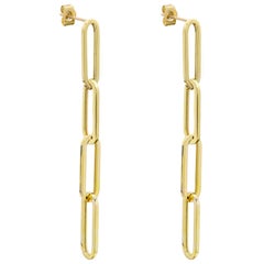 Pendientes Colgantes Paperclip Pendientes Colgantes de Oro Amarillo de 14 Kilates 5mm de ancho