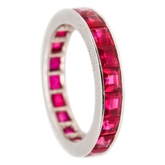 Cartier Paris 1930 Art Deco Eternity Band Ring In Platinum With 4.45 Cts Rubies