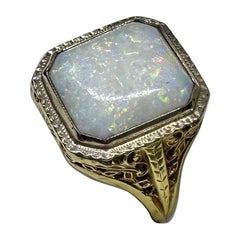 Bague filigrane ancienne Art déco en or 14 carats avec opale de 4 carats Hollywood Regency