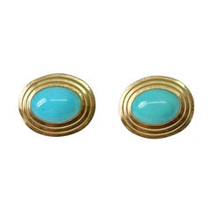 Persische Türkis-Ohrringe aus Gelbgold 14 Karat Gold Antike Retro 1.1 Zoll