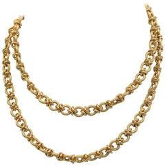 Textured and High Polish X and O Style Long Gold chain