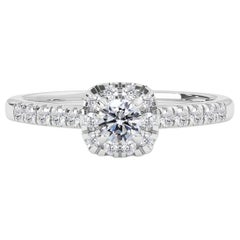 14k White Gold Natural White Sapphire and Diamond Halo Engagement Ring