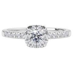 Used 14k White Gold Natural White Sapphire and Diamond Halo Engagement Ring